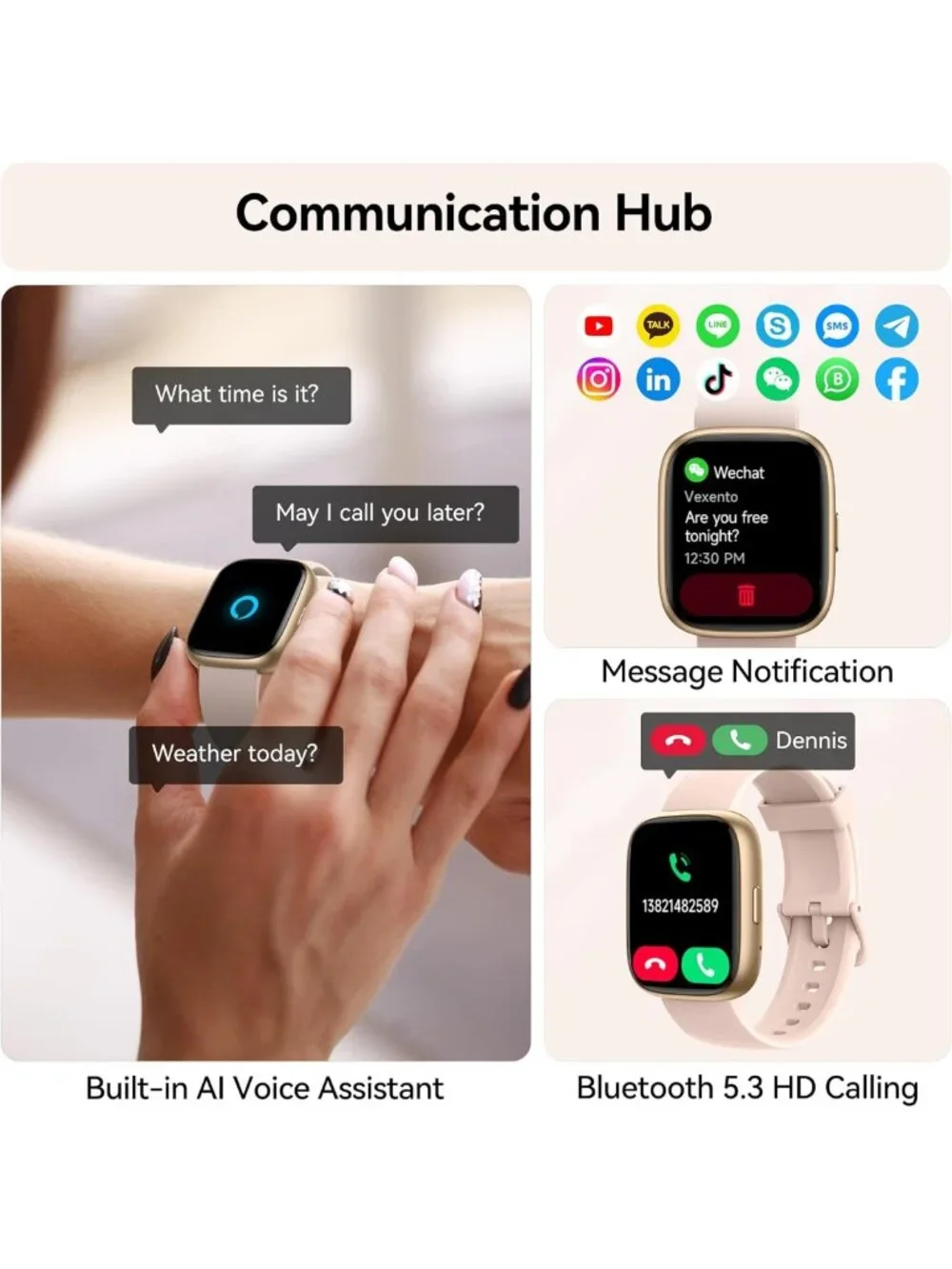 Stylish Pink Smart Watch with Alexa, 1.83